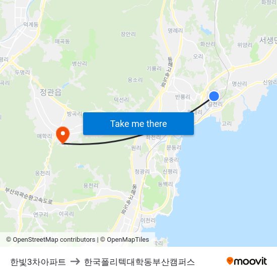 한빛3차아파트 to 한국폴리텍대학동부산캠퍼스 map