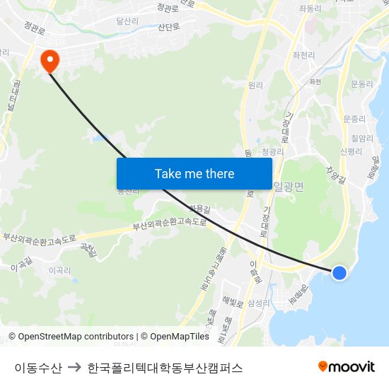 이동수산 to 한국폴리텍대학동부산캠퍼스 map