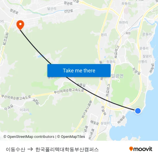 이동수산 to 한국폴리텍대학동부산캠퍼스 map