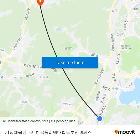 기장체육관 to 한국폴리텍대학동부산캠퍼스 map