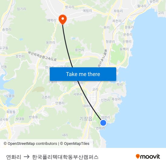 연화리 to 한국폴리텍대학동부산캠퍼스 map