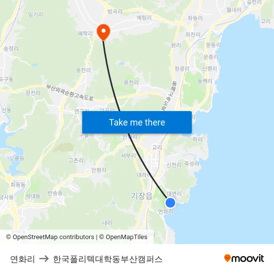 연화리 to 한국폴리텍대학동부산캠퍼스 map