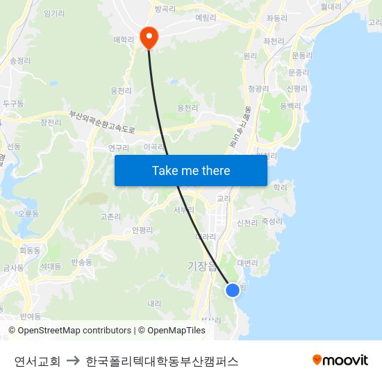 연서교회 to 한국폴리텍대학동부산캠퍼스 map