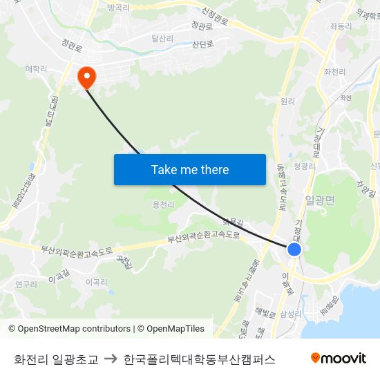 화전리 일광초교 to 한국폴리텍대학동부산캠퍼스 map