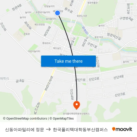 신동아파밀리에 정문 to 한국폴리텍대학동부산캠퍼스 map