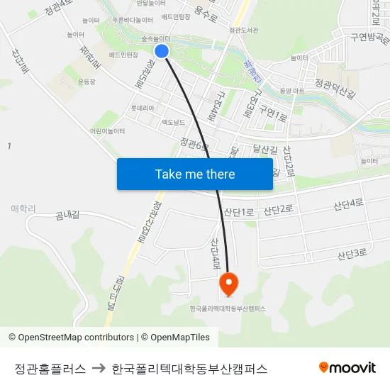 정관홈플러스 to 한국폴리텍대학동부산캠퍼스 map