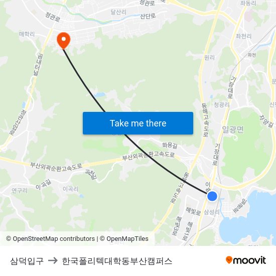 삼덕입구 to 한국폴리텍대학동부산캠퍼스 map