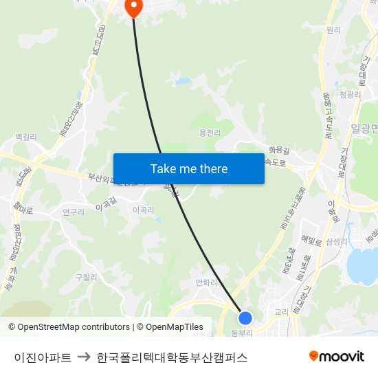 이진아파트 to 한국폴리텍대학동부산캠퍼스 map