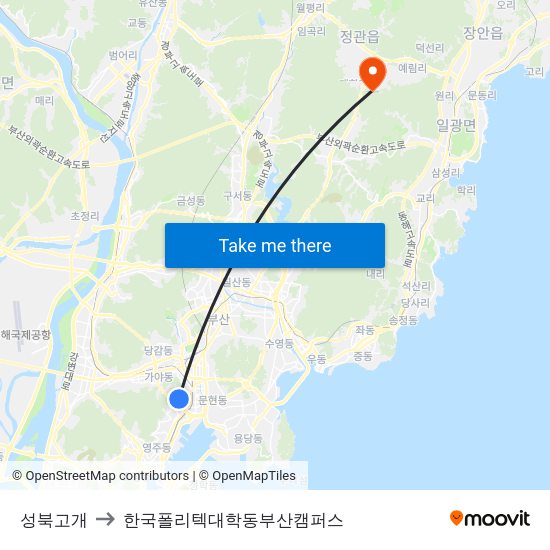 성북고개 to 한국폴리텍대학동부산캠퍼스 map