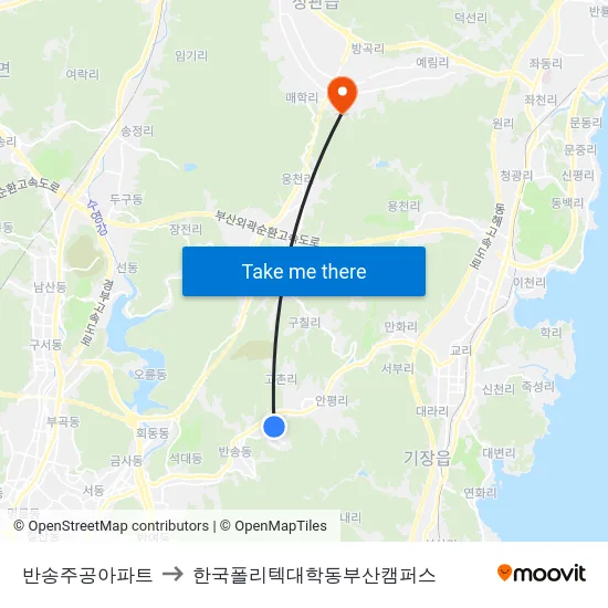 반송주공아파트 to 한국폴리텍대학동부산캠퍼스 map
