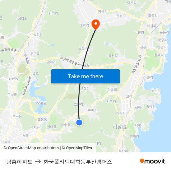 남흥아파트 to 한국폴리텍대학동부산캠퍼스 map