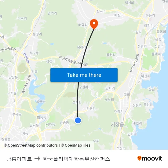 남흥아파트 to 한국폴리텍대학동부산캠퍼스 map