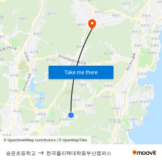 송운초등학교 to 한국폴리텍대학동부산캠퍼스 map