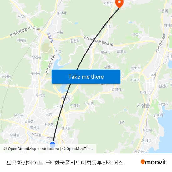 토곡한양아파트 to 한국폴리텍대학동부산캠퍼스 map