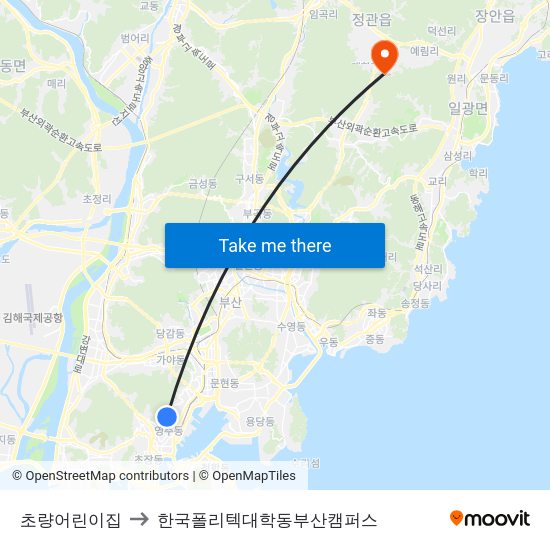 초량어린이집 to 한국폴리텍대학동부산캠퍼스 map