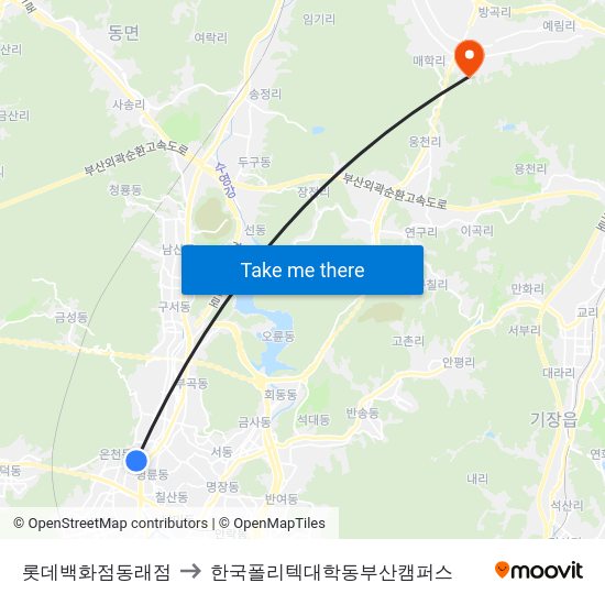 롯데백화점동래점 to 한국폴리텍대학동부산캠퍼스 map