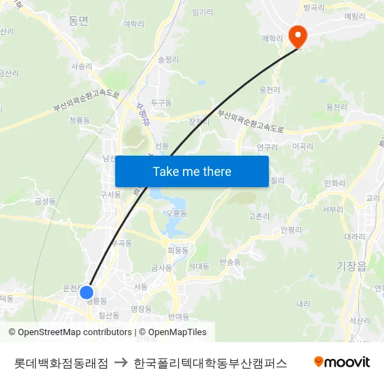 롯데백화점동래점 to 한국폴리텍대학동부산캠퍼스 map