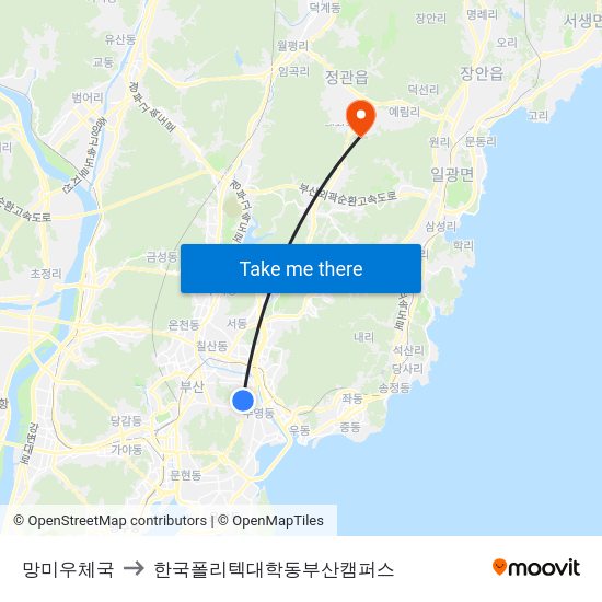 망미우체국 to 한국폴리텍대학동부산캠퍼스 map