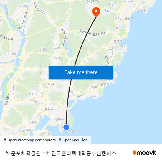 백운포체육공원 to 한국폴리텍대학동부산캠퍼스 map