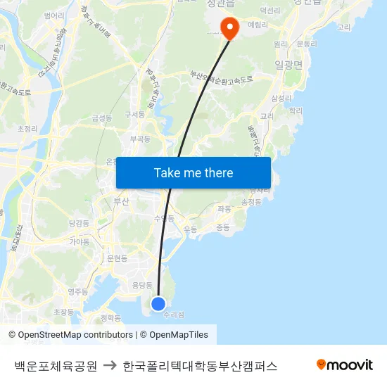 백운포체육공원 to 한국폴리텍대학동부산캠퍼스 map