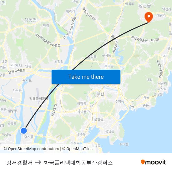 강서경찰서 to 한국폴리텍대학동부산캠퍼스 map