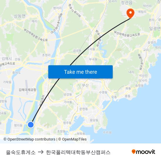 을숙도휴게소 to 한국폴리텍대학동부산캠퍼스 map