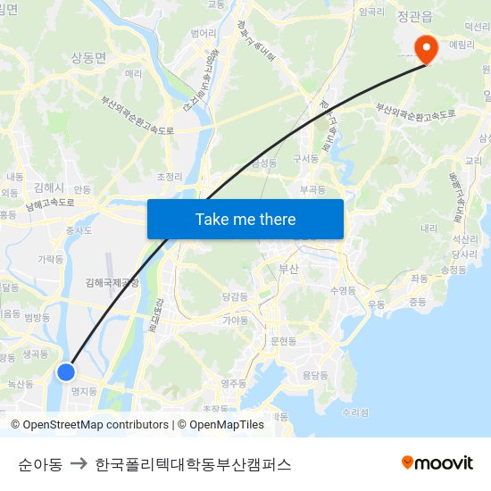 순아동 to 한국폴리텍대학동부산캠퍼스 map