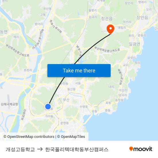 개성고등학교 to 한국폴리텍대학동부산캠퍼스 map