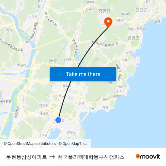 문현동삼성아파트 to 한국폴리텍대학동부산캠퍼스 map