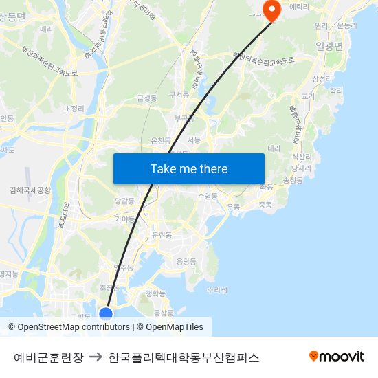 예비군훈련장 to 한국폴리텍대학동부산캠퍼스 map