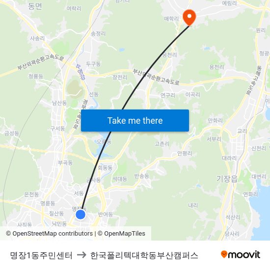 명장1동주민센터 to 한국폴리텍대학동부산캠퍼스 map