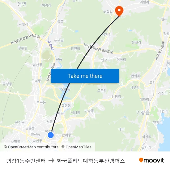 명장1동주민센터 to 한국폴리텍대학동부산캠퍼스 map