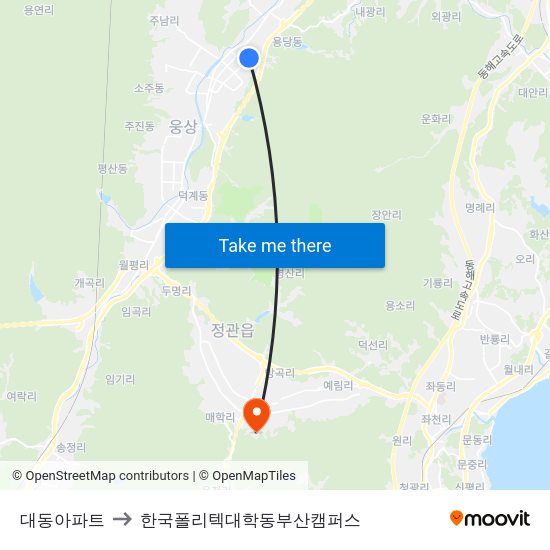 대동아파트 to 한국폴리텍대학동부산캠퍼스 map