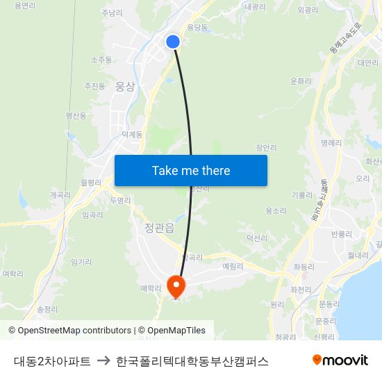 대동2차아파트 to 한국폴리텍대학동부산캠퍼스 map