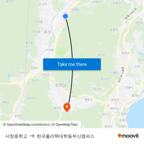 서창중학교 to 한국폴리텍대학동부산캠퍼스 map