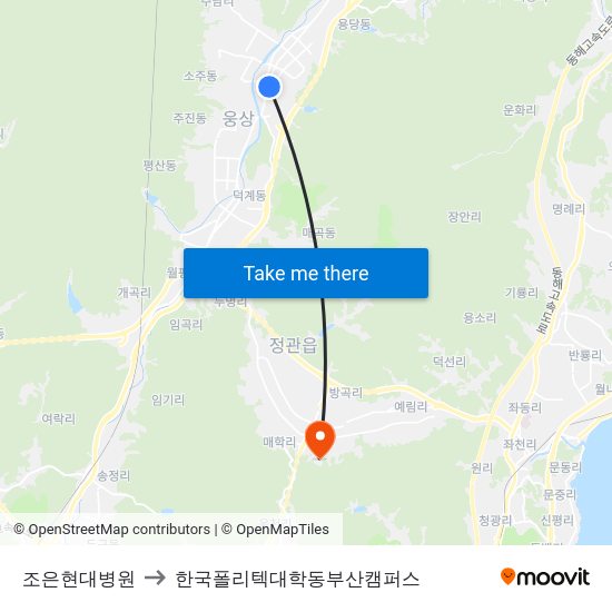 조은현대병원 to 한국폴리텍대학동부산캠퍼스 map