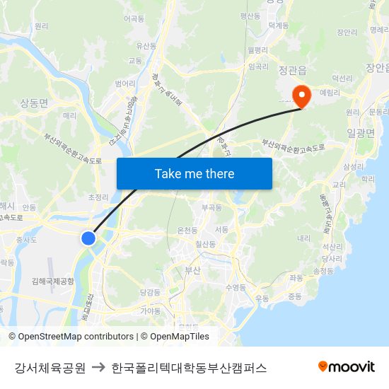 강서체육공원 to 한국폴리텍대학동부산캠퍼스 map