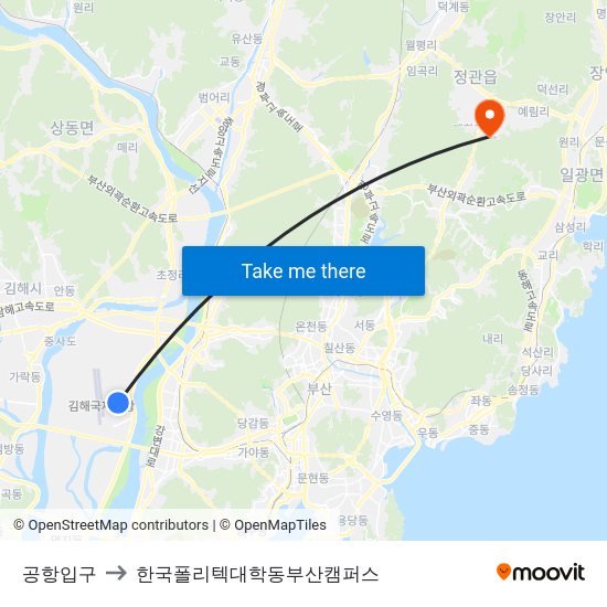 공항입구 to 한국폴리텍대학동부산캠퍼스 map