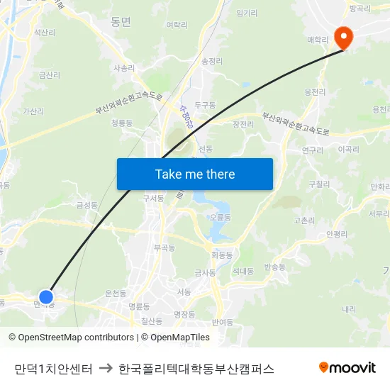 만덕1치안센터 to 한국폴리텍대학동부산캠퍼스 map