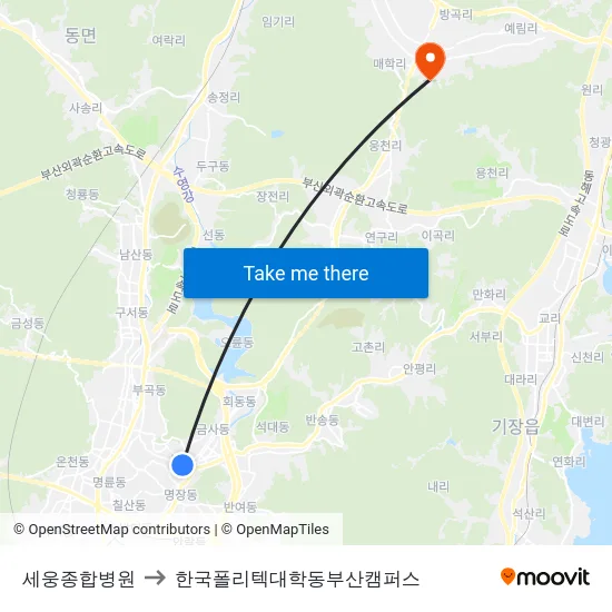 세웅종합병원 to 한국폴리텍대학동부산캠퍼스 map