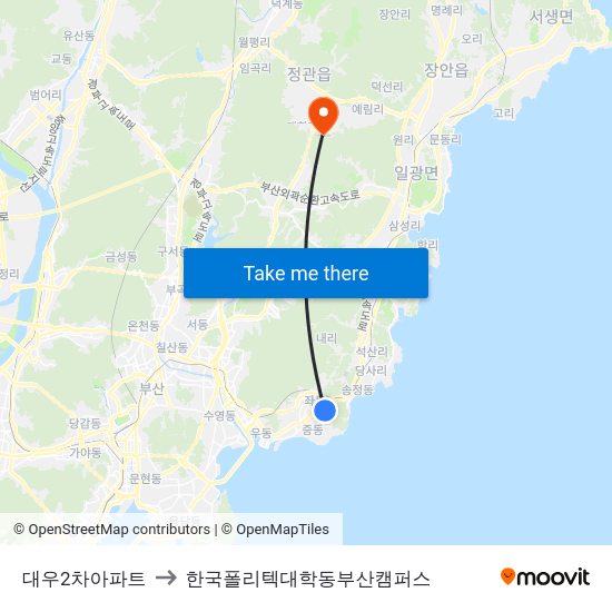 대우2차아파트 to 한국폴리텍대학동부산캠퍼스 map