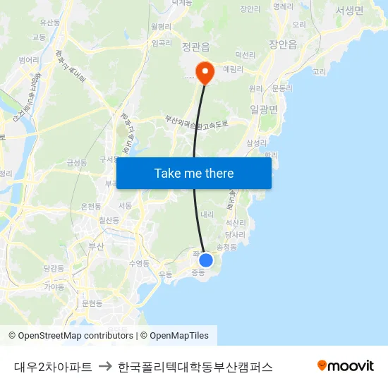 대우2차아파트 to 한국폴리텍대학동부산캠퍼스 map