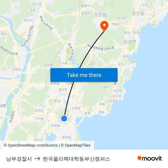 남부경찰서 to 한국폴리텍대학동부산캠퍼스 map