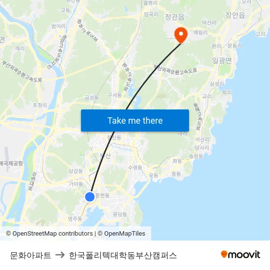 문화아파트 to 한국폴리텍대학동부산캠퍼스 map