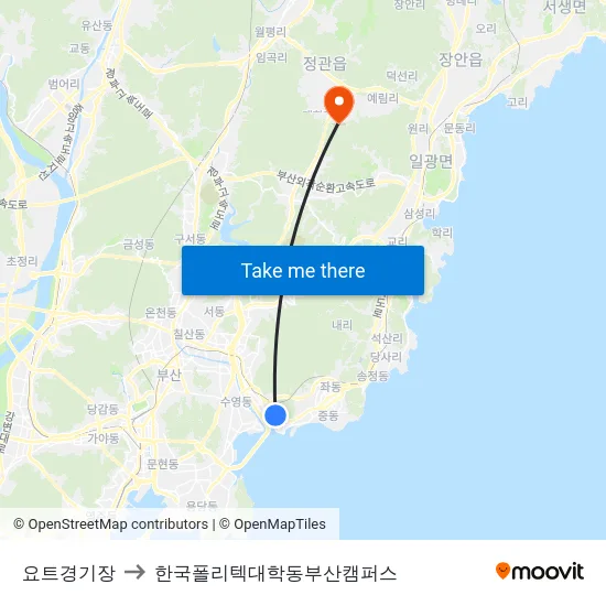 요트경기장 to 한국폴리텍대학동부산캠퍼스 map