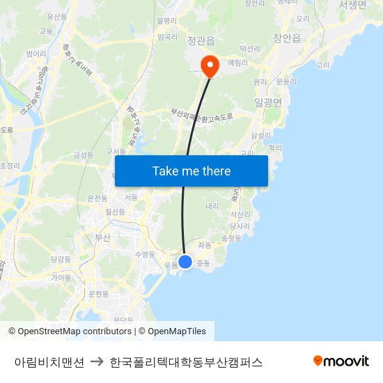 아림비치맨션 to 한국폴리텍대학동부산캠퍼스 map
