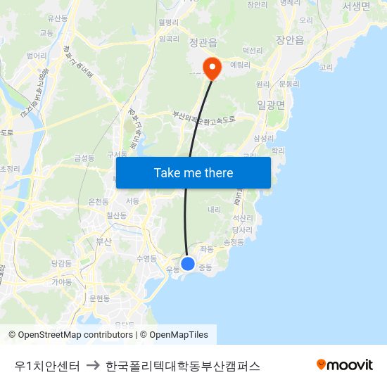 우1치안센터 to 한국폴리텍대학동부산캠퍼스 map