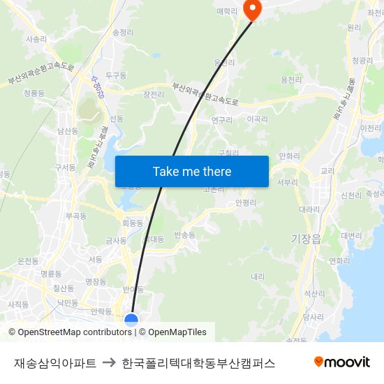 재송삼익아파트 to 한국폴리텍대학동부산캠퍼스 map