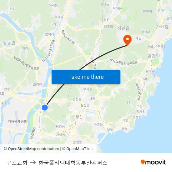 구포교회 to 한국폴리텍대학동부산캠퍼스 map