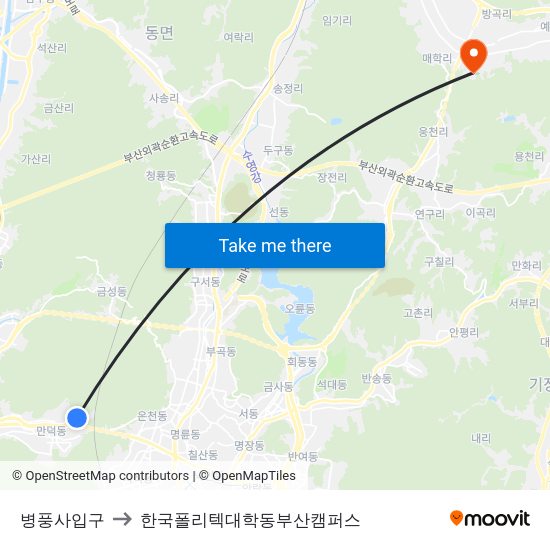 병풍사입구 to 한국폴리텍대학동부산캠퍼스 map